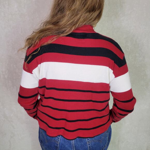 Vintage Casual Corner Annex Red Striped Ribbed Mockneck Sweater, M - Picture 2 of 3